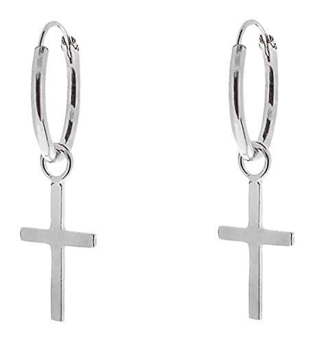 ENTREPLATA Pendientes Cruz Plata de Ley 925. Aros de Plata con Colgante Cruz. Originales Pendientes de Aro para Mujer, Niña, Hombre y Niño, Unisex. Aretes Criollas con colgante de Cruz