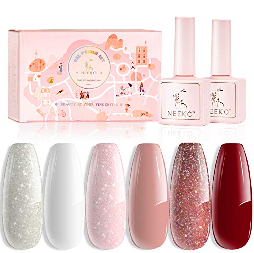 Esmalte Semipermanente Nude, Neeko Pintauñas Semipermanente Gliter Rosa 6 Colores Colección Novia Brillo Lechoso Purpurina Kit Esmalte Semipermanente Para Unas De Unas Led Esmalte De Uñas De Gel