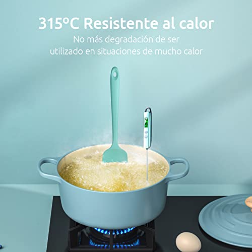 Espatulas Silicona Cocina Reposteria Lengua: U-Taste 315℃ Resistente al Calor Utensilios de Espátula para Cocinar y Hornear, Juego de 4 Paletas Cocina Antiadherentes Flexibles sin BPA, Cielo Acuático