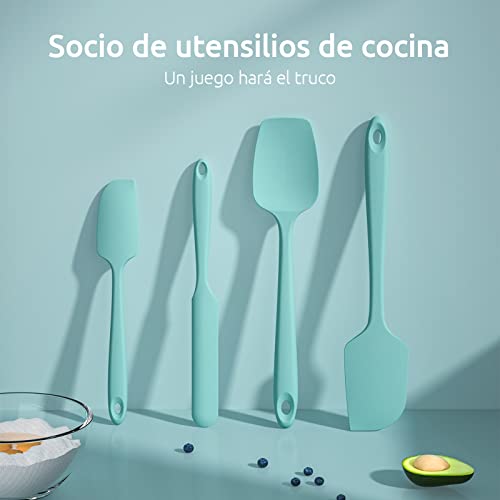 Espatulas Silicona Cocina Reposteria Lengua: U-Taste 315℃ Resistente al Calor Utensilios de Espátula para Cocinar y Hornear, Juego de 4 Paletas Cocina Antiadherentes Flexibles sin BPA, Cielo Acuático