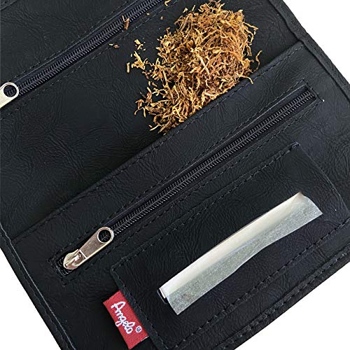 Estuche para tabaco de piel con bolsillo encerado húmedo para tabaco (negro)