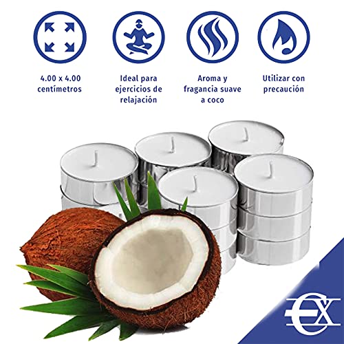 EUROXANTY Velas Aromáticas | Velas Perfumadas | Vela Aromaterapia con Fragancia de Coco | Candelita Aromática | Pack de 20 |