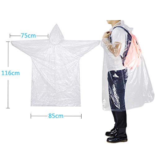 EVANCE Impermeables Desechables,Lluvia Poncho con Capucha Transparente,Poncho de Lluvia desechable,Desechable e Impermeable Emergencia Raincoat para Senderismo y Acampada Chubasquer