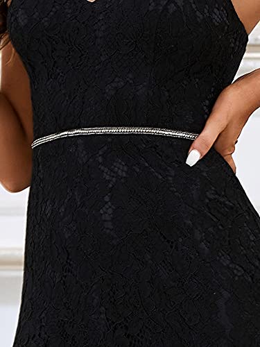 Ever-Pretty Asimétrico Vestido de Novia para Boda Largo para Mujer Sencillo Escote en V de Tirante Encaje Volantes Negro 36