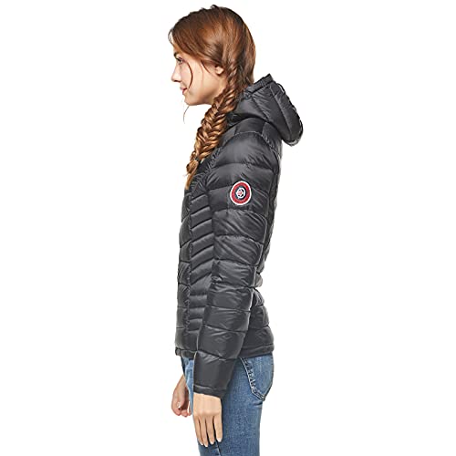 Extreme Pop Mujer Chaqueta con Capucha Pure Goose Down para el Invierno en Negro y Rosa (XL, Negro)