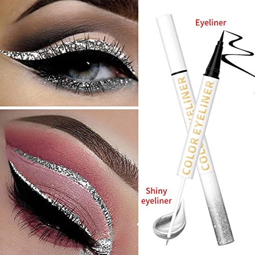 Eyeliner, Lápiz Delineador Líquido, Lápiz Delineador de Ojos Impermeable, para maquillaje de ojos, de delineador de ojos con brillos de diamantes con delineador metalizado brillante para ojos (01)