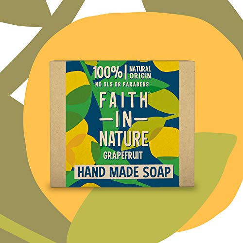 Faith in Nature Jabón de Manos Natural de Pomelo, Vigorizante, Vegano y No Testado en Animales, sin Parabenos ni SLS, 100 g