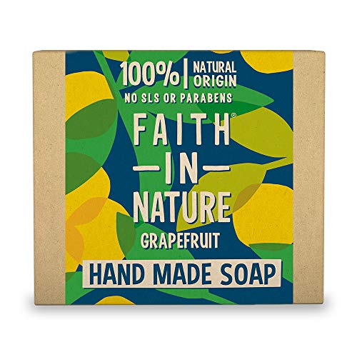 Faith in Nature Jabón de Manos Natural de Pomelo, Vigorizante, Vegano y No Testado en Animales, sin Parabenos ni SLS, 100 g