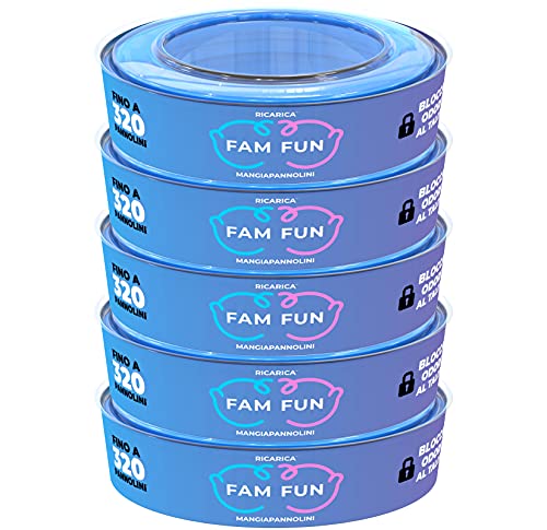 Fam Fun - Recambios Compatible con Cubo de Pañales AngelCare Comfort, Comfort Plus, Captiva y Deluxe, Foppapedretti Maialino, LitterLocker, II & Design - Juego de 5