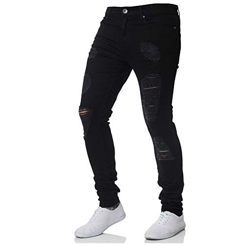 Fansu Vaqueros Hombre Skinny, Pantalones Ajustados Jeans Rotos Elasticos Slim Fit Stretchy Ripped Classic Jeans Denim Casuales Pants Regular Recta (Negro,L)