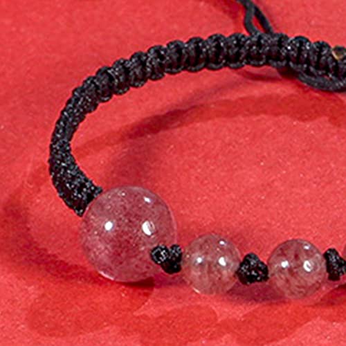 Feng Shui Black Obsidian Pulsera de riqueza de fresa natural Pulsera de cuarzo de fresa de 6 mm Pulsera cristal mujeres Hombres Metafísico Estilo de vacaciones Talismán suerte,Strawberry quartz