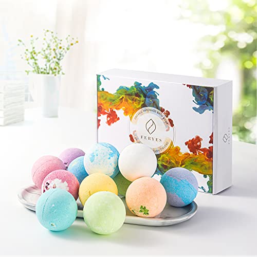 FERYES Bath Bombs Gift Set, 12 fragancias, baño de burbujas rico en natural orgánico, bomba de baño hecha a mano, la mejor idea de regalo para mujeres, niños