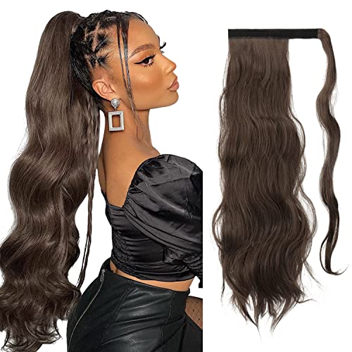 FESHFEN Coleta Postiza Rizada Pelo, 60 cm Largo Ondulado Wavy Ponytail Extension Cola de Caballo Extensiones Clip Postizos de Pelo Rizado para Mujeres Chica