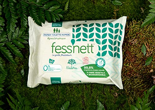 Fess'nett – Papel higiénico humida Natura x50 – Fórmula testada dermatológicamente 0% parabeno, 0% fenoxietanol – Hipoalergénico