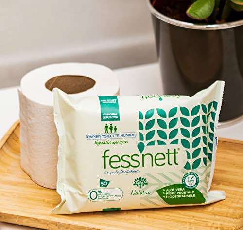 Fess'nett – Papel higiénico humida Natura x50 – Fórmula testada dermatológicamente 0% parabeno, 0% fenoxietanol – Hipoalergénico