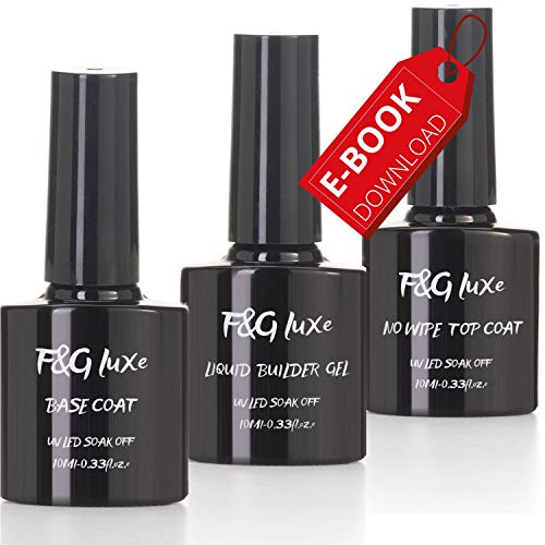 F&G Luxe Starter Kit Semipermanente 3 Unids Endurecedor de esmalte de uñas Set denso transparente Uso profesional Base Coat Top Coat Liquid Builder 3x10 ml de esmalte de gel Soak Off Uv Led.