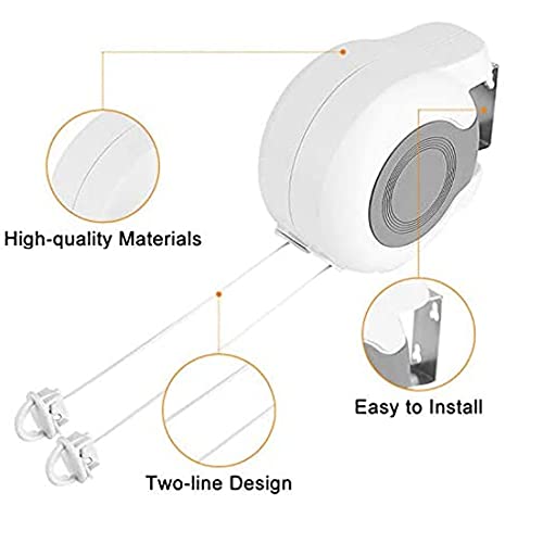FGXY 30M Cuerda De Tender Doble Retráctil, Tendedero Doble Tendedero Retráctil Secadora, Retráctil Línea De Secado De Ropa, con Tornillos, Ganchos, para Uso En Exteriores E Interiores