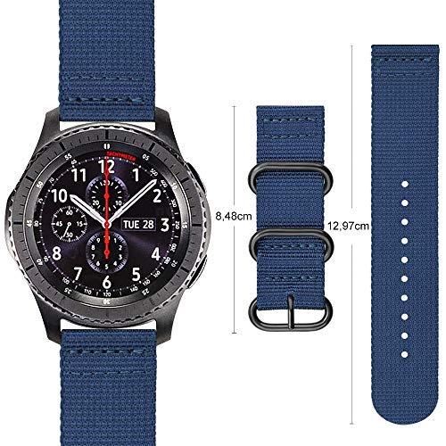 Fintie Correa Compatible con Samsung Galaxy Watch 3 (45mm)/Galaxy Watch 46mm/Gear S3 Classic/Gear S3 Frontier - Pulsera de Repuesto de Nylon Tejido Banda Ajustable, Azul Oscuro