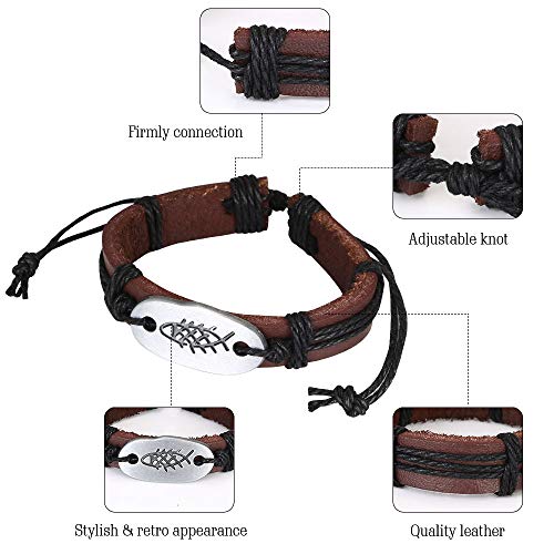 flintronic® Pulsera Hombre, 6 Piezas Personalidad Retro Tejida Pulsera de Traje de Cuero Multicapa, Pulseras Retro, Moda Pulsera de Cuero Brazalete Trenzado Roccia Punk, Ajustable (#3 Serie)