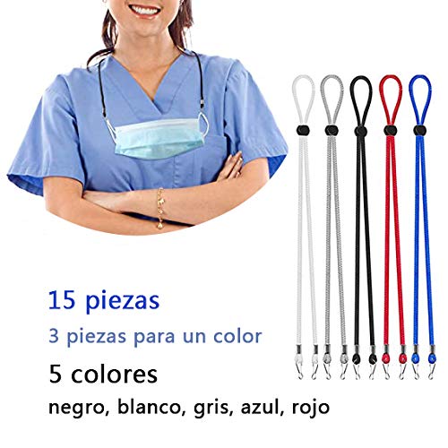 Flysee 15 Piezas Cordón de Longitud Ajustable Cadena Titular Correa de Cordón con Cierre de Seguridad para Mujeres Hombres Niños Adultos (Negro, Blanco, Gris, Rojo, Azul)