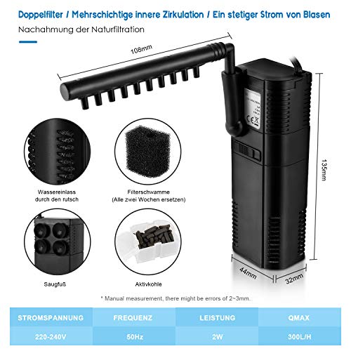 Forever Speed Bomba de Filtro de la Bomba de Acuario Filtro del Acuario Bomba de 300L/h 2Watt