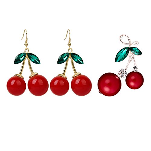 Forma De Cereza Roja Pendientes Colgantes Aretes De Fruta Broche De Solapa Pin para Dama