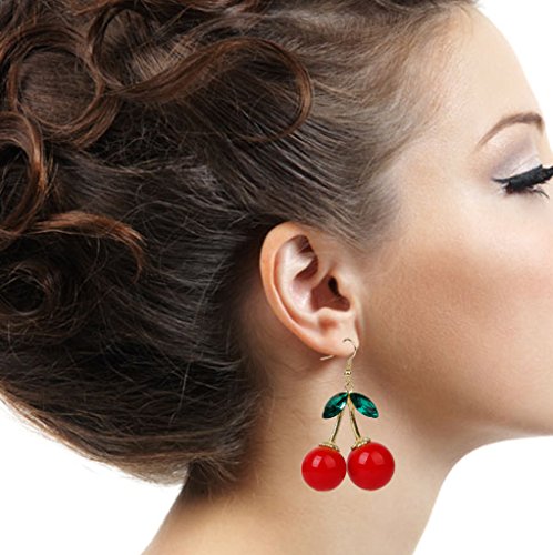 Forma De Cereza Roja Pendientes Colgantes Aretes De Fruta Broche De Solapa Pin para Dama