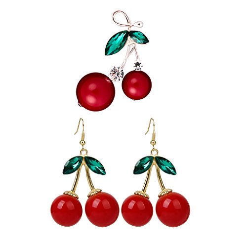 Forma De Cereza Roja Pendientes Colgantes Aretes De Fruta Broche De Solapa Pin para Dama