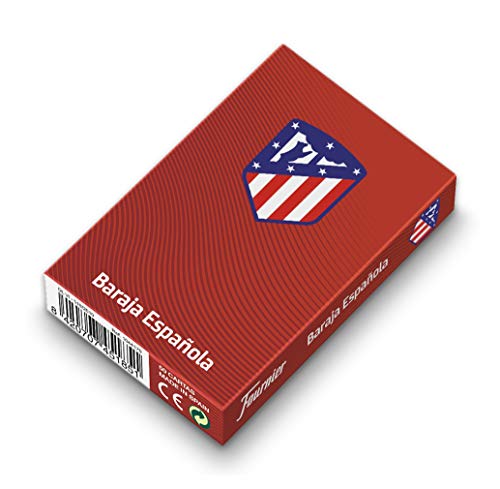 Fournier Oficial del Atlético de Madrid Conjunto de Mus para Regalo en Caja de Madera con Baraja de Cartas Española y Amarracos, Color Colchonero (1044182)