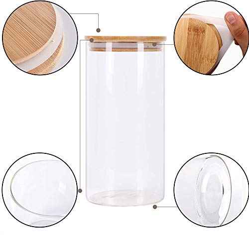 Frascos de Vidrio con Tapa de Bambú,3 Piezas Tarros de Cristal con Tapa,Tarro de Vidrio de Almacenamiento,Tarro de Cristal Hermético,Tarro de Granos Transparente,para Café,Azúcar,Especias,Frijoles