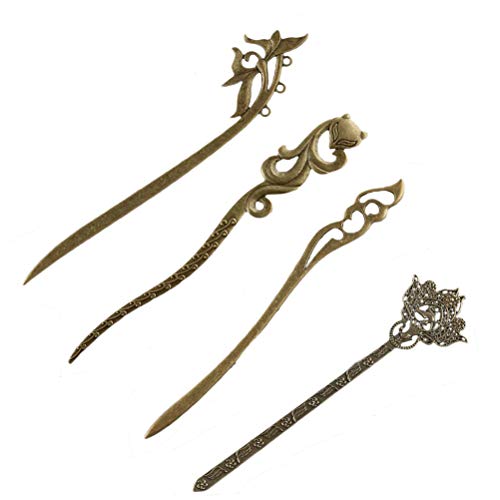 Frcolor 4pcs Retro Hair Sticks, accesorios de horquillas de bronce antiguo para mujeres