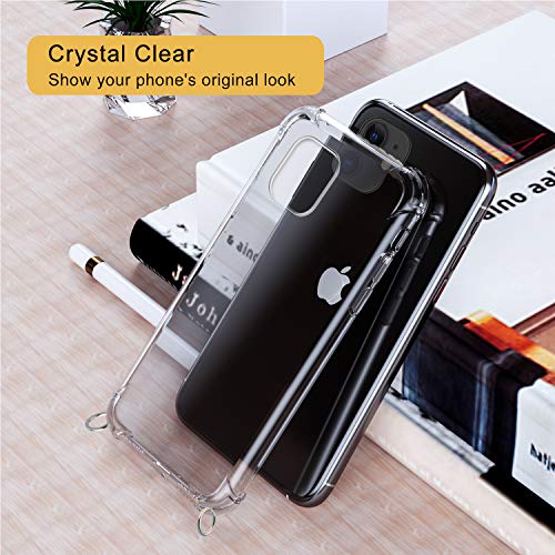 Funda con Cuerda para iPhone 11, Carcasa Transparente TPU Suave Silicona Case con Correa Colgante Ajustable Collar Correa de Cuello Cadena Cordón para iPhone 11 6.1'' - Violeta Claro