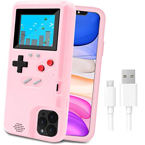 Funda de Teléfono para Juegos para iPhone,LucBuy Cubierta Protectora Estuche con 36 Juegos,Pantalla a Color,Estuche de Videojuegos a Prueba de Golpes para iPhone 11 Pro MAX - Rosa