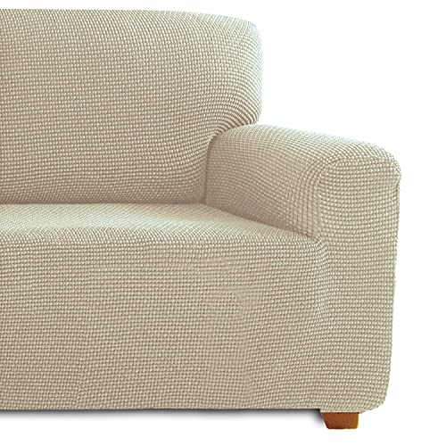 Fundas para Sofa Elasticas de Calidad. Fundas Sofa. Protector de Sofa. Cubre Sofa Antimanchas Confort Suavidad. Helena Color Beige 3 Plazas (180 - 230 cm)