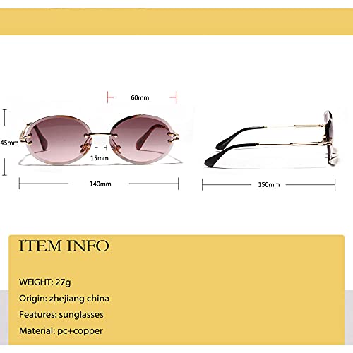 Gafas de Sol sin Montura de Las Mujeres Matel Oval Frame Gradient Gafas de Sol Sombras Sombras Damas Gafas al Aire Libre Pesca Golf Caballo Cose Gose Riding-PÚRPURA