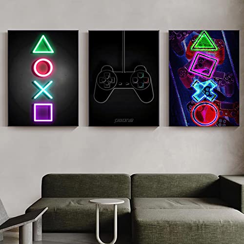 Gamepad Joystick símbolos lienzo pintura arte póster moderno Playstation pared cuadros sala de juegos decoración del hogar 50x70cm x 3 piezas sin marco