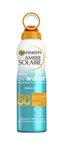 Garnier Ambre Solar UV Water, Protector solar, aerosol invisible que brinda protección y frescura, FPS 50, 200 ml, lote de 3 unidades