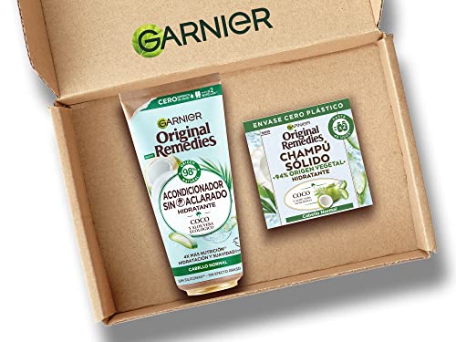 Garnier Original Remedies, Pack Champú Sólido y Acondicionador sin Aclarado Ultra Nutritivo para Pelo Normal, Coco y Aloe Vera Hidratante, Set de 2 Productos