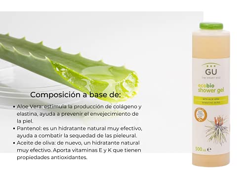 Gel de Ducha de Origen Ecológico 500 ml - Con Aloe Vera y Aceite de Oliva - Apto para Todo Tipo de Pieles incluso las Sensibles - Contiene Pantenol - Gel de Ducha - GU Planet