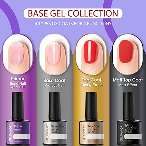 GELFAVOR 24 pcs Esmalte en Gel Semipermanente 7ml 20 Colores Negro Rosa Morado Blanco Pastel con Capa Base Superior Brillante y Mate Pintauñas Para Uñas UV LED Soak Off Manicura Set de Regalo