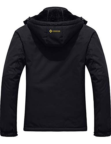 GEMYSE Chaqueta de Esquí Impermeable de Montaña para Hombre Abrigo de Invierno de Lana Antiviento con Capucha (Negro,S)