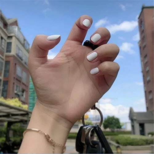 Genglass - Uñas postizas cuadradas, blanco brillante, cortas, acrílicas, a presión, cobertura completa, para mujeres y niñas (paquete de 24 unidades)