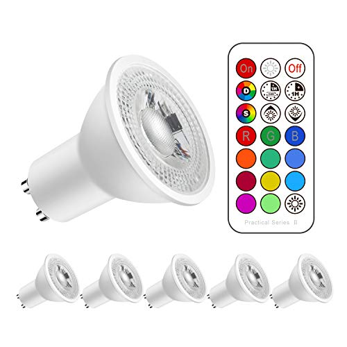 Gikkali RGB GU10 LED Regulable Colores 5W Equivalente 50W Halógena, 500 Lúmenes Blanco Cálido 2700K, (5 Pack)