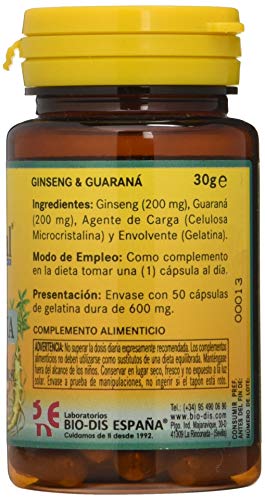 Ginseng & guarana 400 mg. 50 capsulas