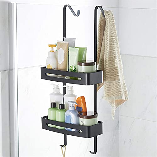 GJCrafts Estante de Ducha 2 Niveles Acero Inoxidable, Cesta de Ducha Montado en la Pared, Estante Organizador de Pared Sin Taladrar, para Gel de Ducha/Champú (Negro)