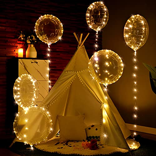 Globos BoBo Iluminados, 4 Piezas Globos Transparentes de 24 inch/61 cm con Cadena de Luces Blancas Cálidas de 9,8 Feet para Decoración de Cumpleaños Boda Navidad Fiesta Interior y Exterior