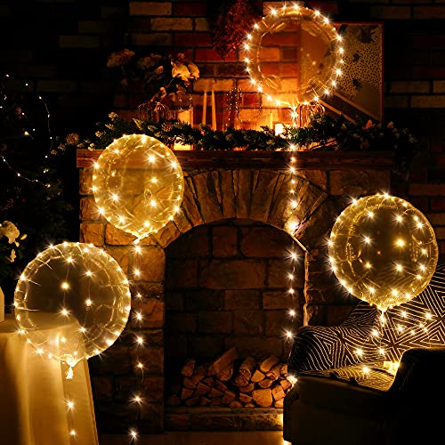 Globos BoBo Iluminados, 4 Piezas Globos Transparentes de 24 inch/61 cm con Cadena de Luces Blancas Cálidas de 9,8 Feet para Decoración de Cumpleaños Boda Navidad Fiesta Interior y Exterior