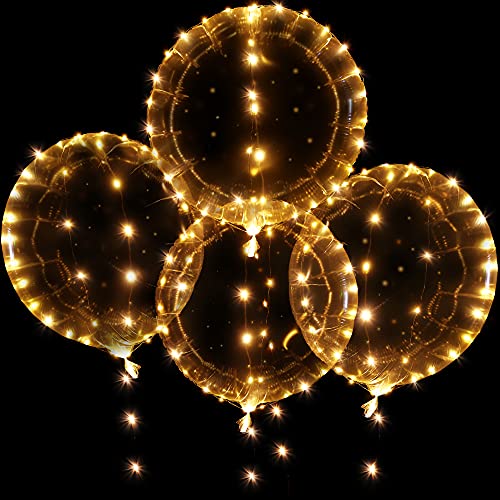 Globos BoBo Iluminados, 4 Piezas Globos Transparentes de 24 inch/61 cm con Cadena de Luces Blancas Cálidas de 9,8 Feet para Decoración de Cumpleaños Boda Navidad Fiesta Interior y Exterior