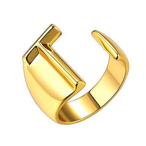 GoldChic Anillos Letras T para Hombres Talla Ajustable Argolla Oro con Iniciales de Nombre