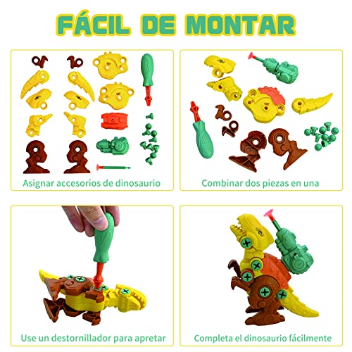 GOLDGE 6pcs Dinosaurios Juguetes para Niños con Taladro Eléctrico, Juego Construccion Dinosaurios, Construccion Juguete Dducativos